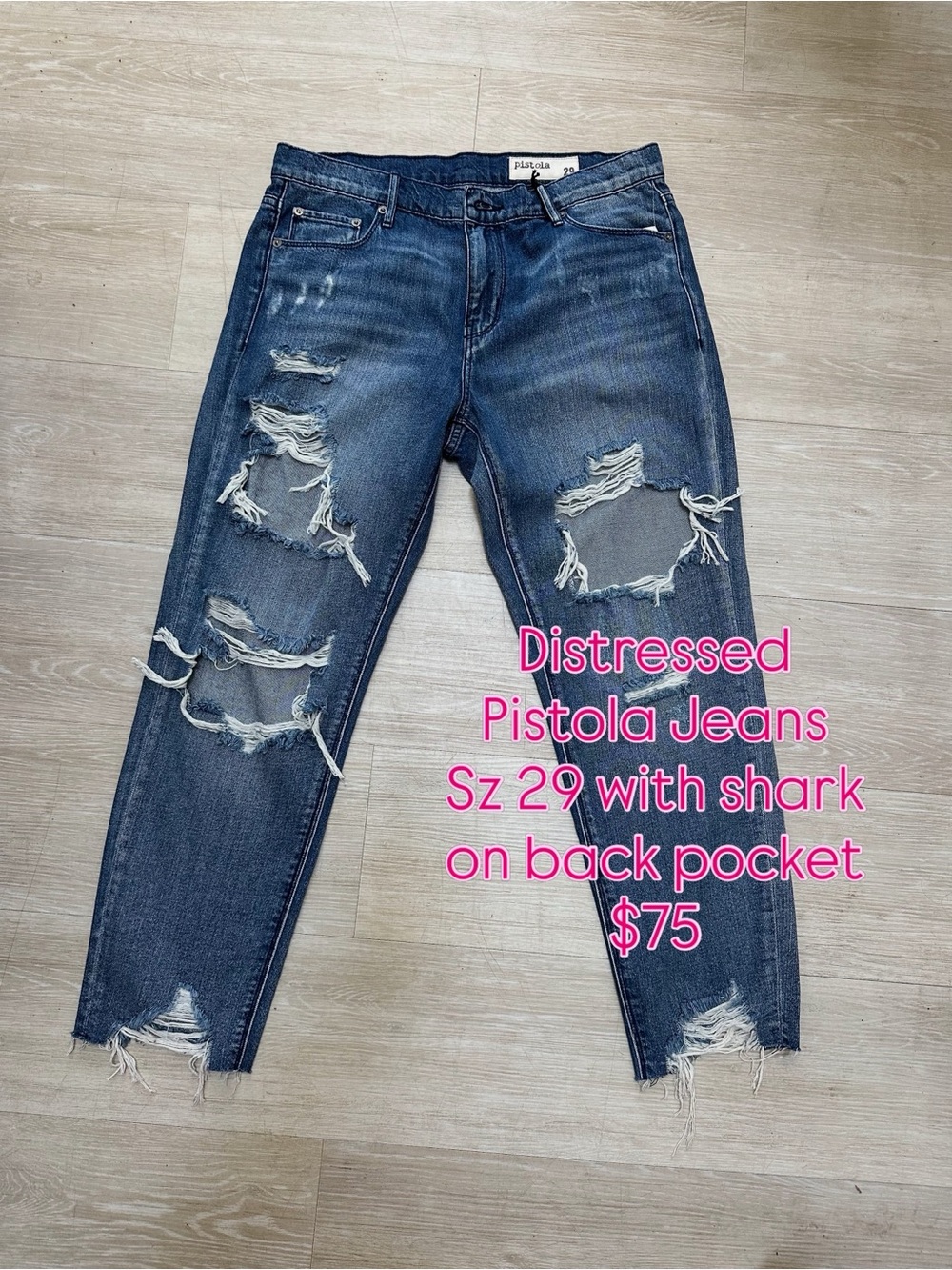 Pistola Shark Distressed Boyfriend Jeans in Dark Blue
